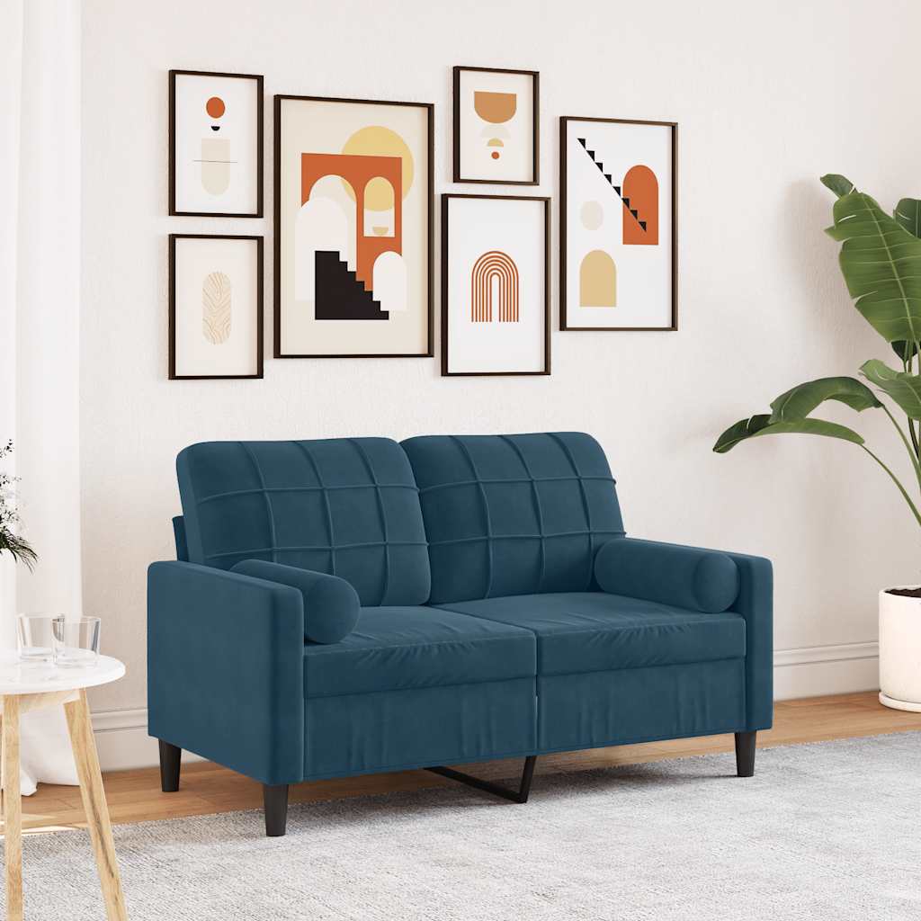vidaXL 2-personers sofa med pyntepuder 120 cm velour blå