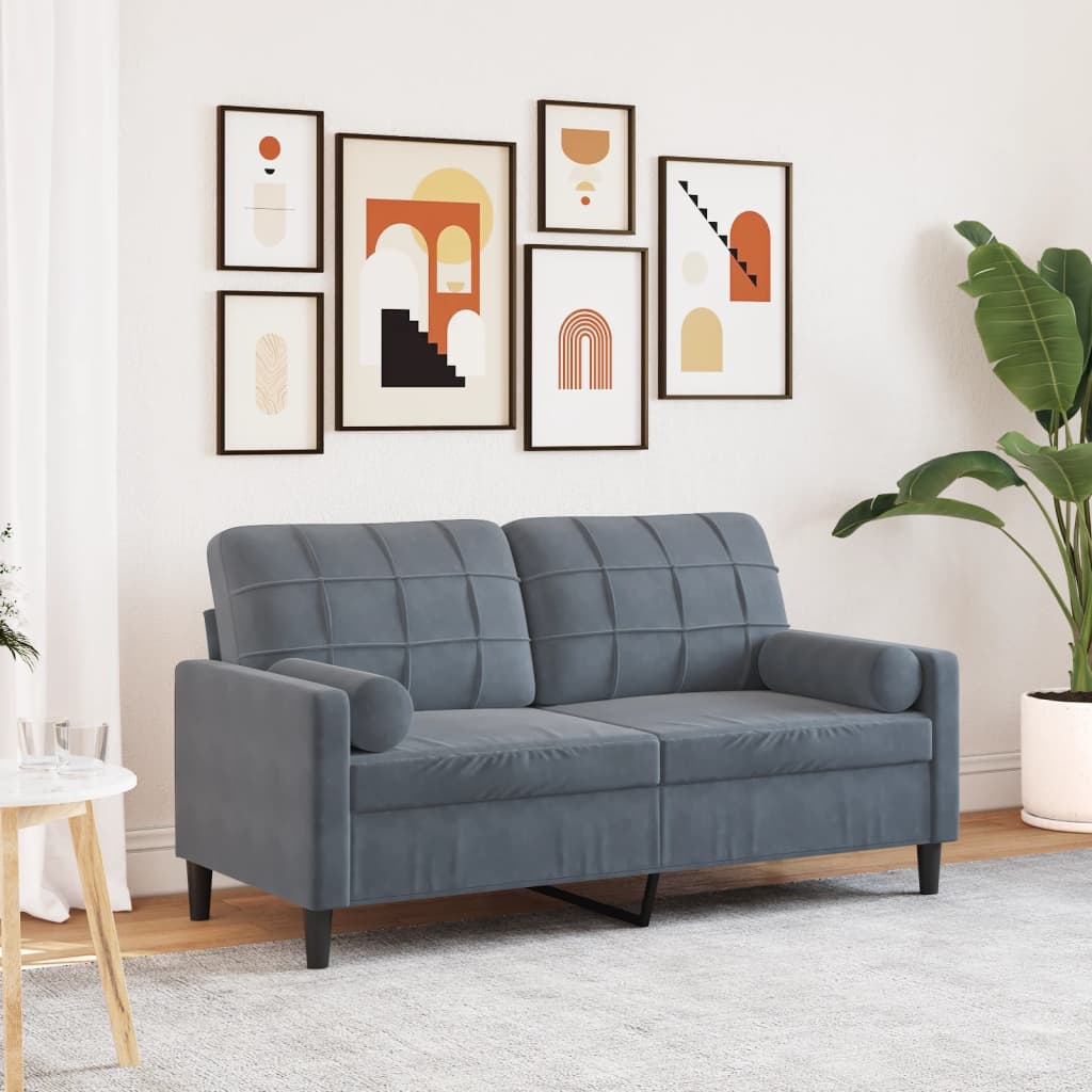 vidaXL 2-personers sofa med pyntepuder 140 cm velour mørkegrå