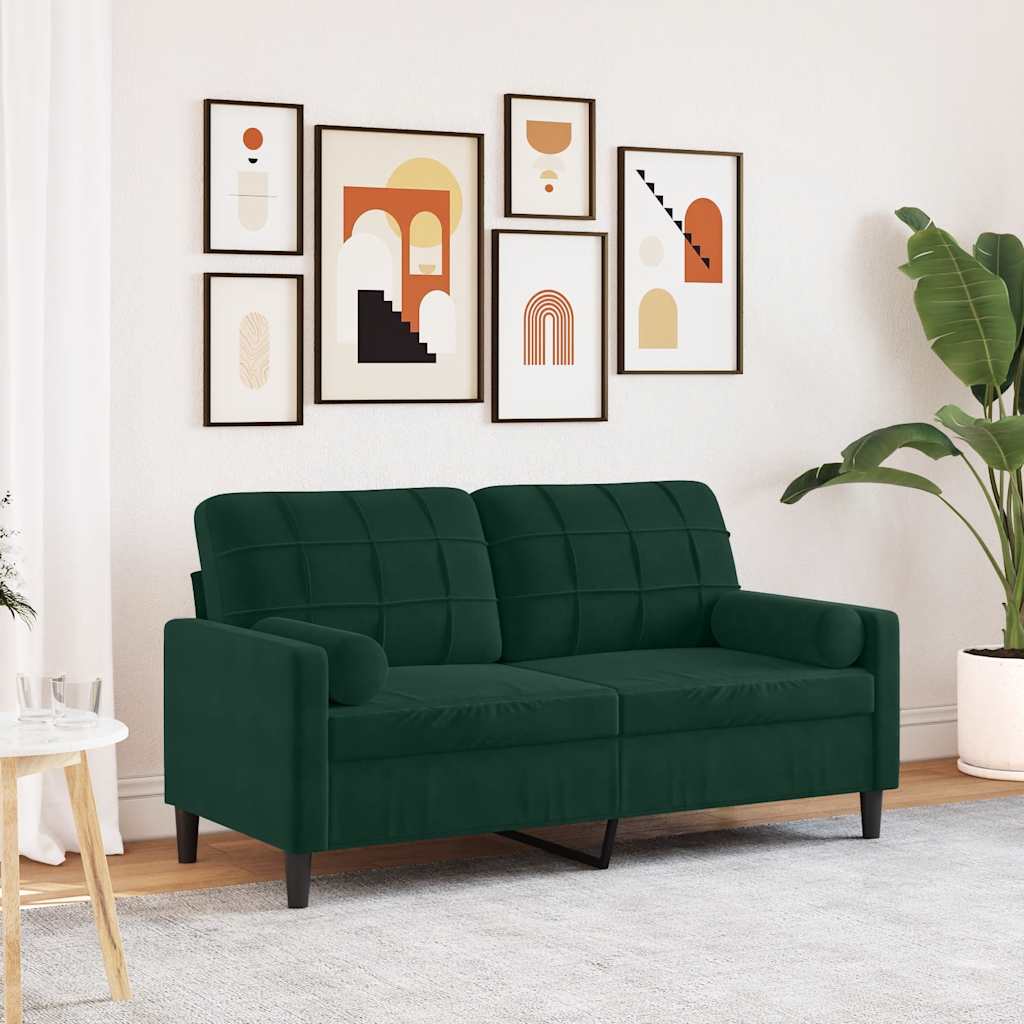 2-personers sofa i velour med pyntepuder - mørkegrøn, 140 cm sædebredde