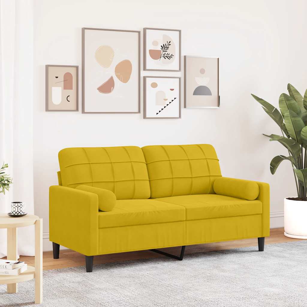 vidaXL 2-personers sofa med pyntepuder 140 cm velour gul