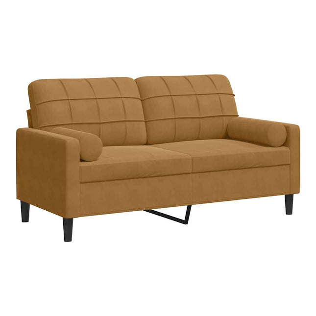 2-personers sofa med pyntepuder 140 cm velour brun