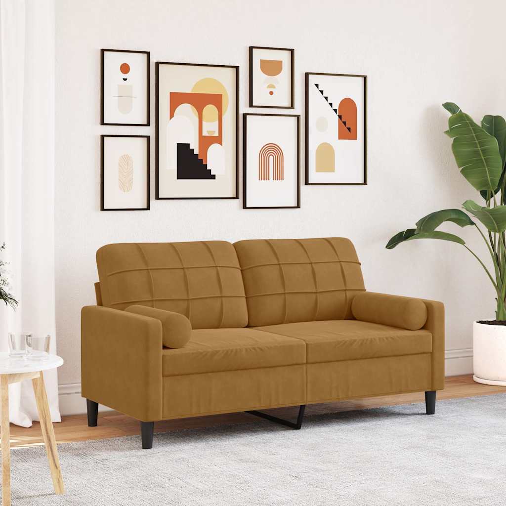 2-personers sofa i velour med pyntepuder - brun, sædebredde 140 cm