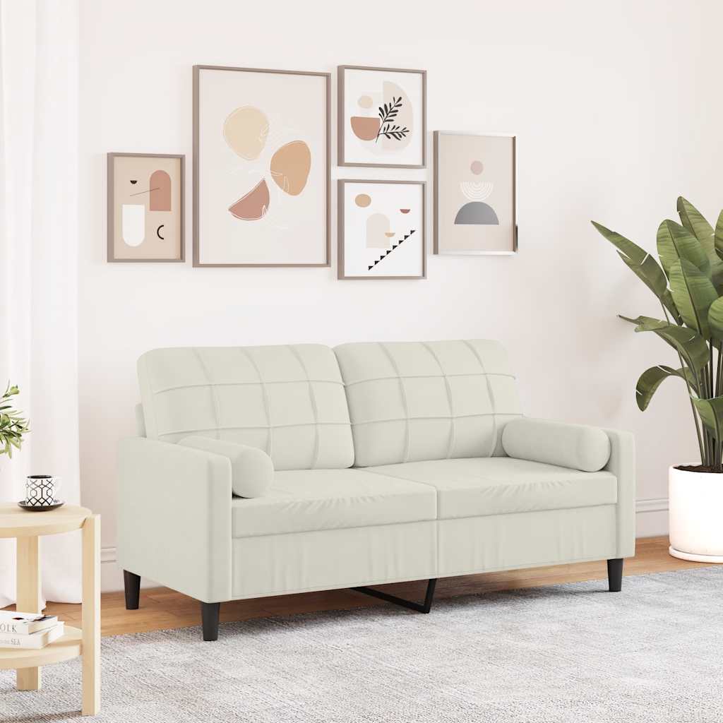 2-personers sofa med pyntepuder 140 cm velour cremefarvet