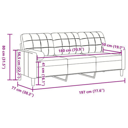 3-personers sofa med pyntepuder 180 cm velour mørkegrå