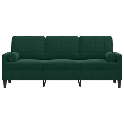 3-personers sofa med pyntepuder 180 cm velour mørkegrøn