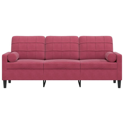 3-personers sofa med pyntepuder 180 cm velour vinrød