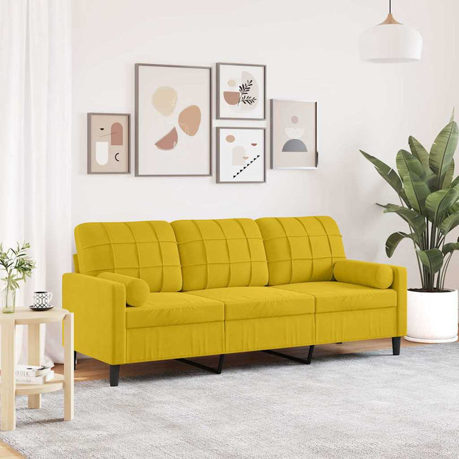 3-personers sofa med pyntepuder 180 cm velour gul