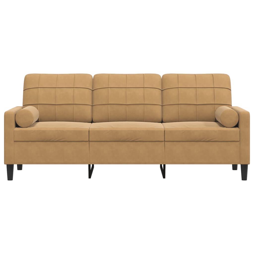 3-personers sofa med pyntepuder 180 cm velour brun