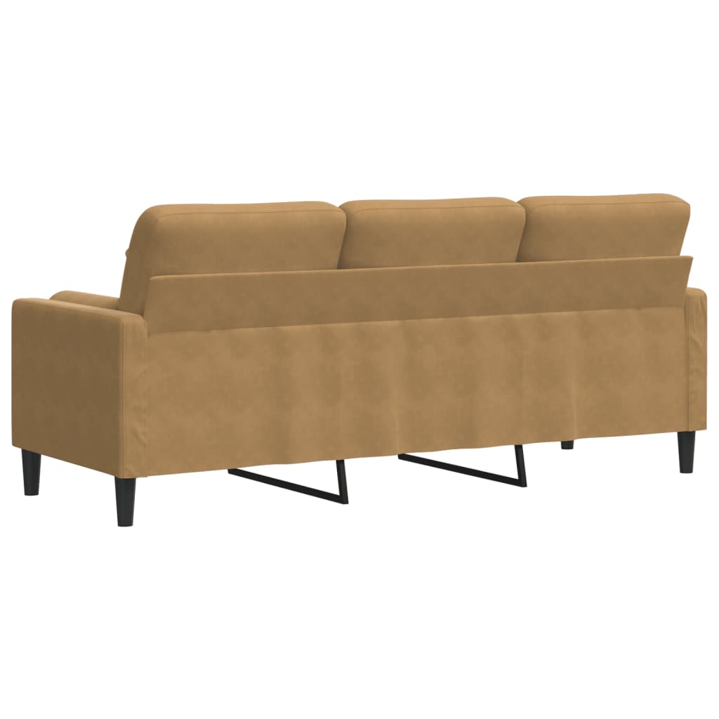 3-personers sofa med pyntepuder 180 cm velour brun