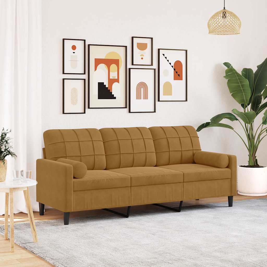 vidaXL 3-personers sofa med pyntepuder 180 cm velour brun