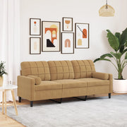 3-personers sofa med pyntepuder 180 cm velour brun