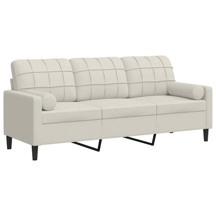 3-personers sofa med pyntepuder 180 cm velour cremefarvet