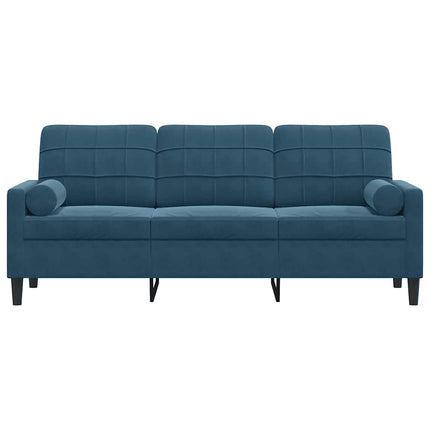 3-personers sofa med pyntepuder 180 cm velour blå