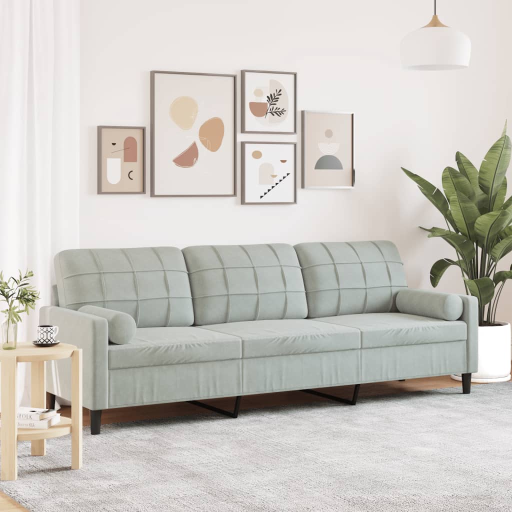 vidaXL 3-personers sofa med pyntepuder 210 cm fløjl lysegrå