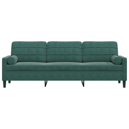3-personers sofa med pyntepuder 210 cm fløjl mørkegrøn