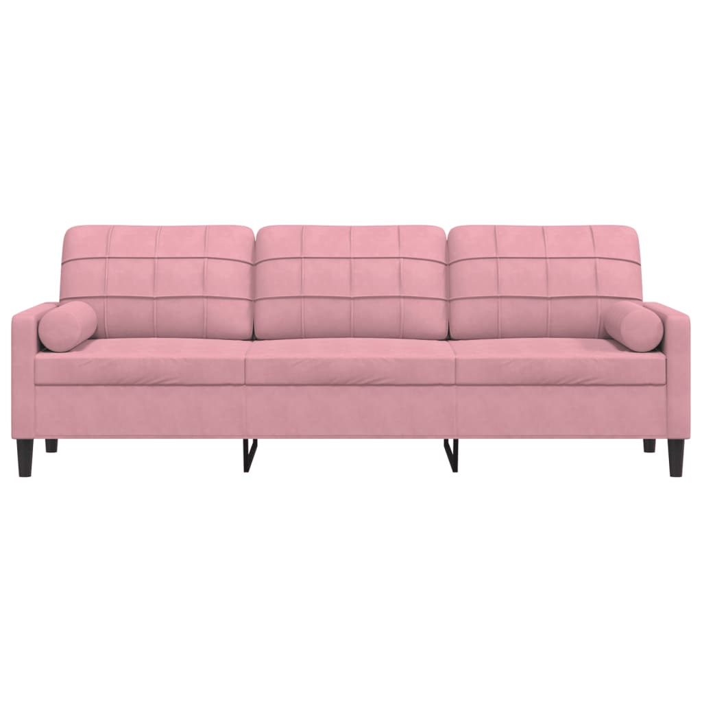 3-personers sofa med pyntepuder 210 cm fløjl pink