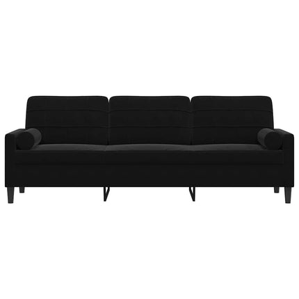 3-personers sofa med pyntepuder 210 cm fløjl sort