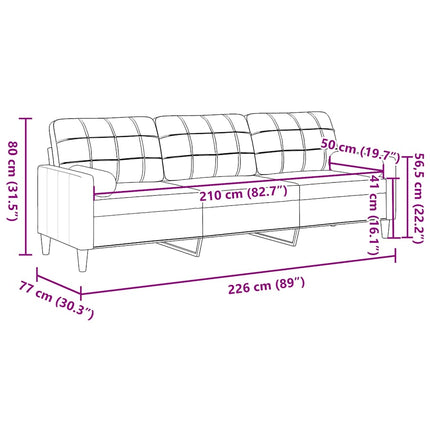 3-personers sofa med pyntepuder 210 cm fløjl sort