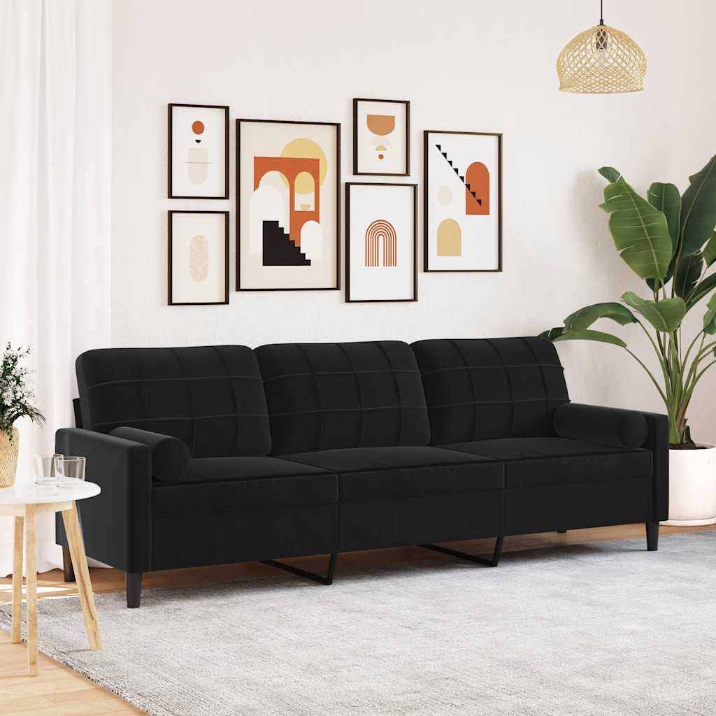vidaXL 3-personers sofa med pyntepuder 210 cm fløjl sort