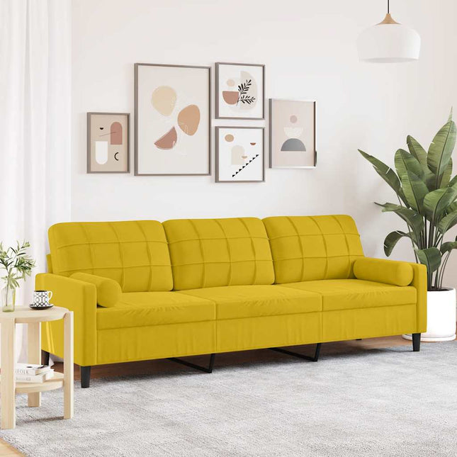 3-personers sofa med pyntepuder 210 cm fløjl gul