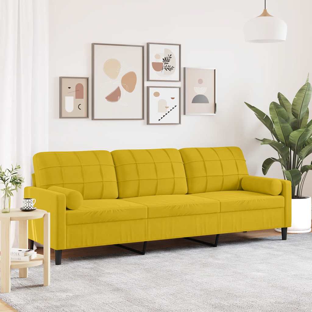 3-personers sofa med pyntepuder 210 cm fløjl gul billede