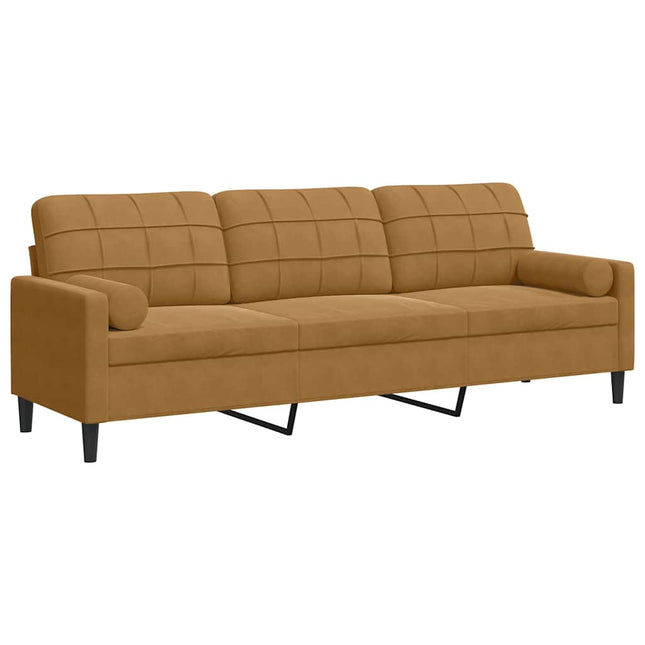 3-personers sofa med pyntepuder 210 cm velour brun
