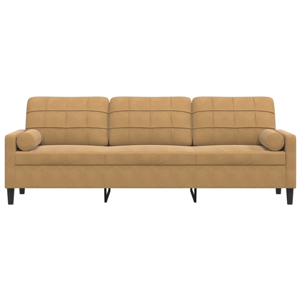 3-personers sofa med pyntepuder 210 cm velour brun