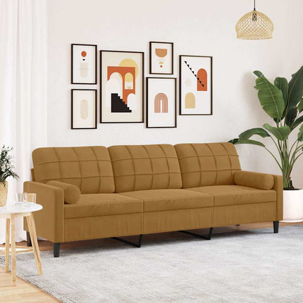3-personers sofa med pyntepuder 210 cm velour brun
