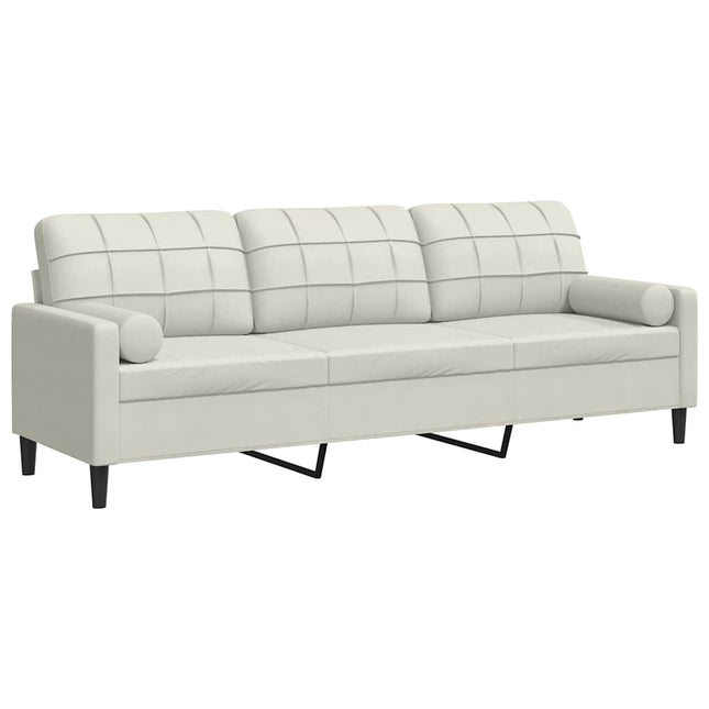 3-personers sofa med pyntepuder 210 cm velour cremefarvet