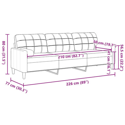 3-personers sofa med pyntepuder 210 cm velour cremefarvet
