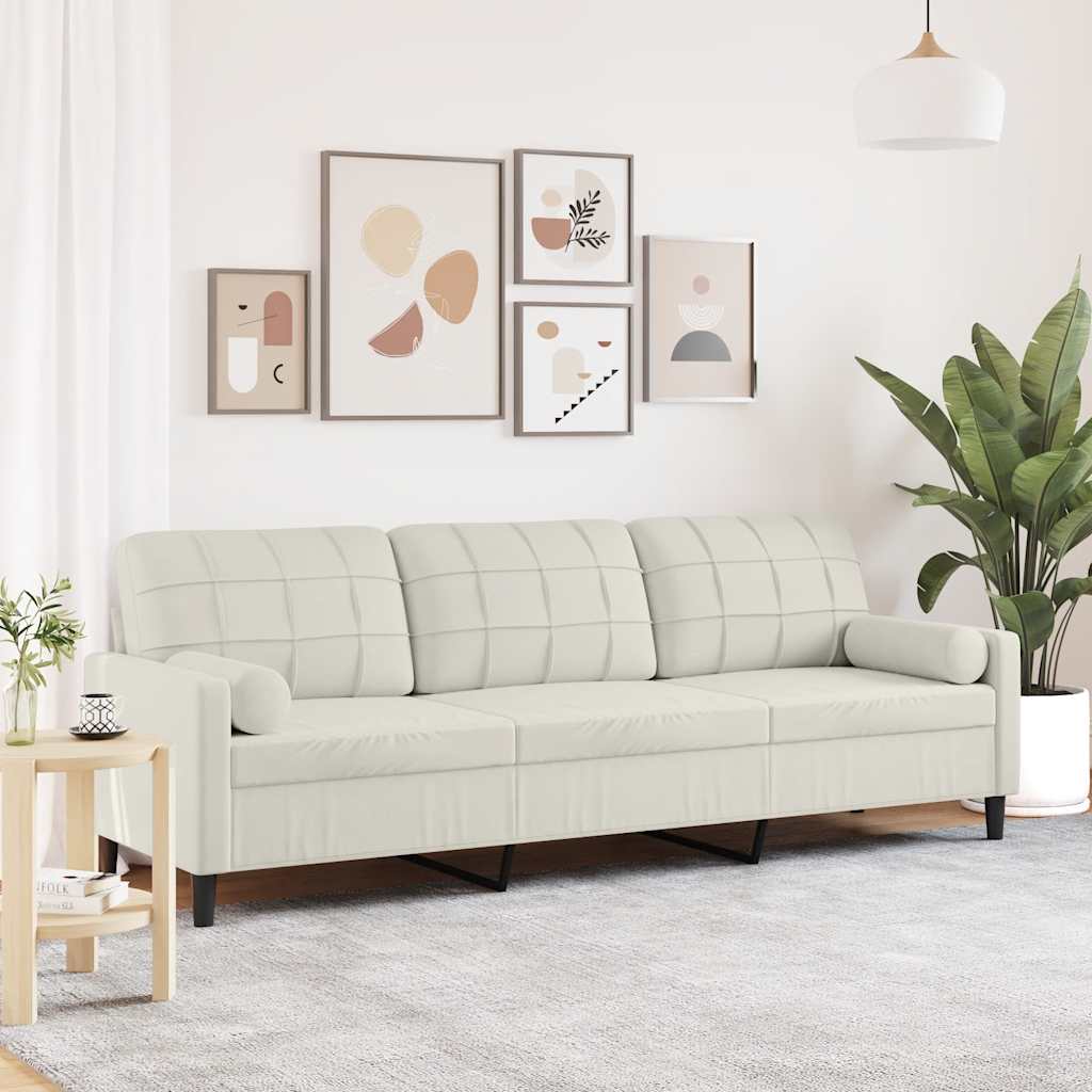 vidaXL 3-personers sofa med pyntepuder 210 cm velour cremefarvet