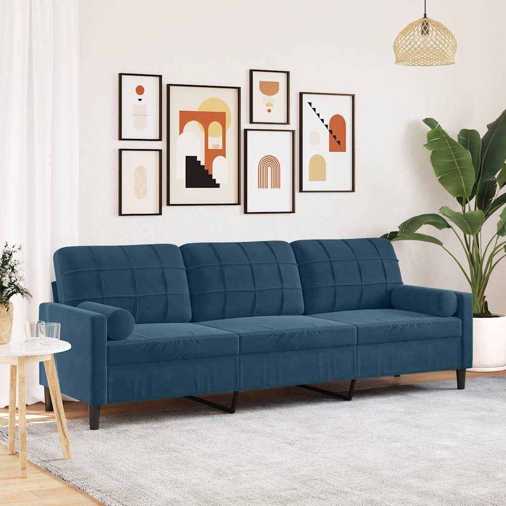 vidaXL 3-personers sofa med pyntepuder 210 cm velour blå