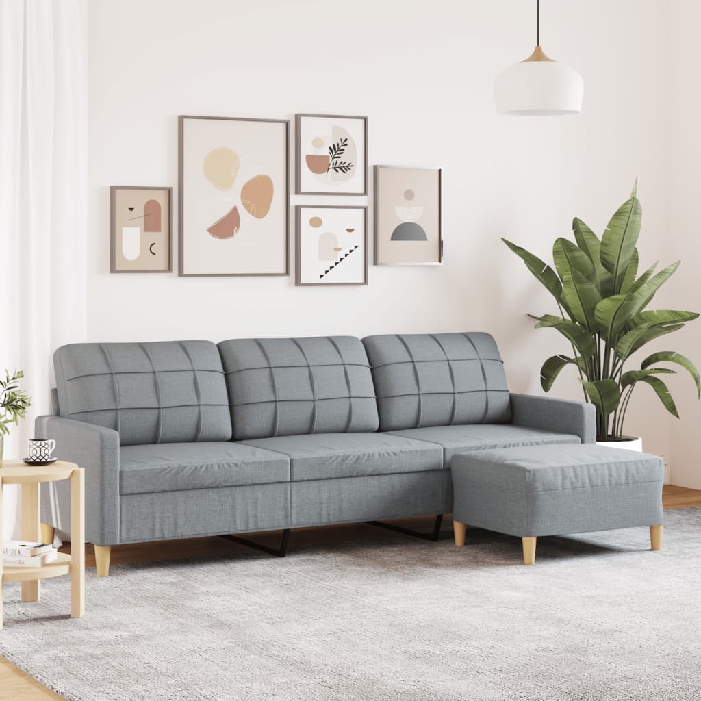 3-personers sofa med fodskammel i stof - lysegrå, sædebredde 210 cm