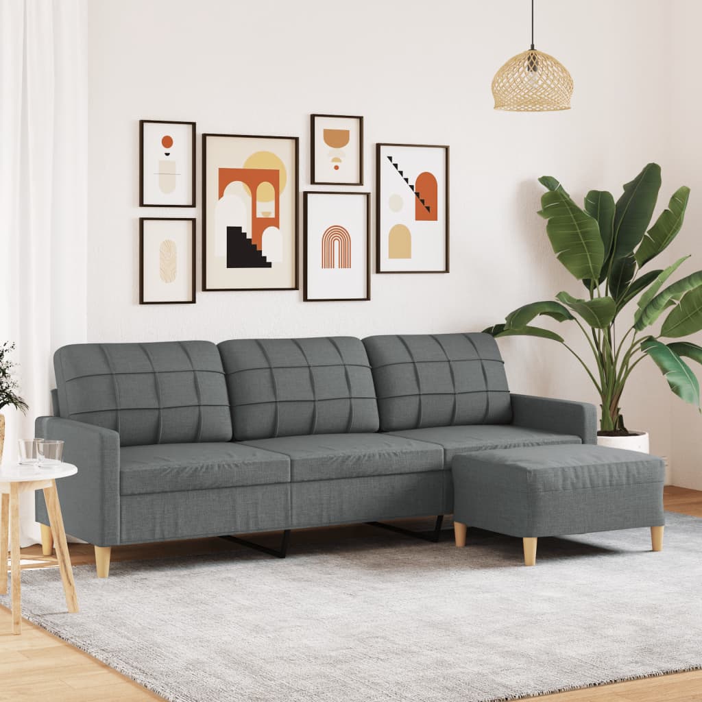 3-personers sofa med fodskammel 210 cm stof Mrkegr