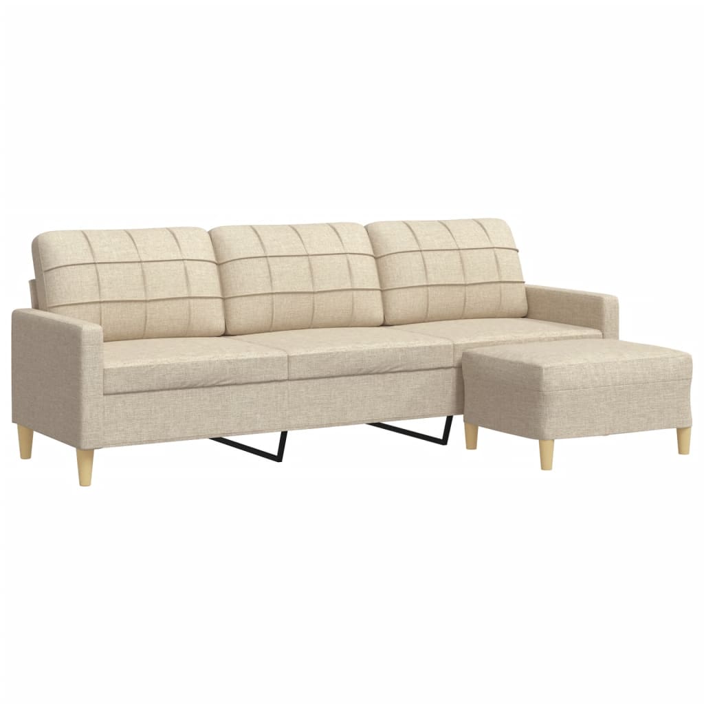 3-personers sofa med fodskammel 210 cm stof Cremefarvet