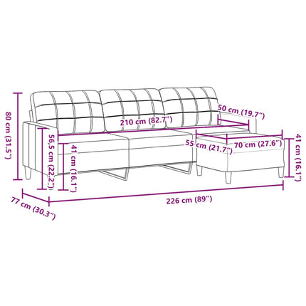 3-personers sofa med fodskammel 210 cm stof Cremefarvet