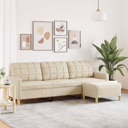 3-personers sofa med fodskammel 210 cm stof Cremefarvet