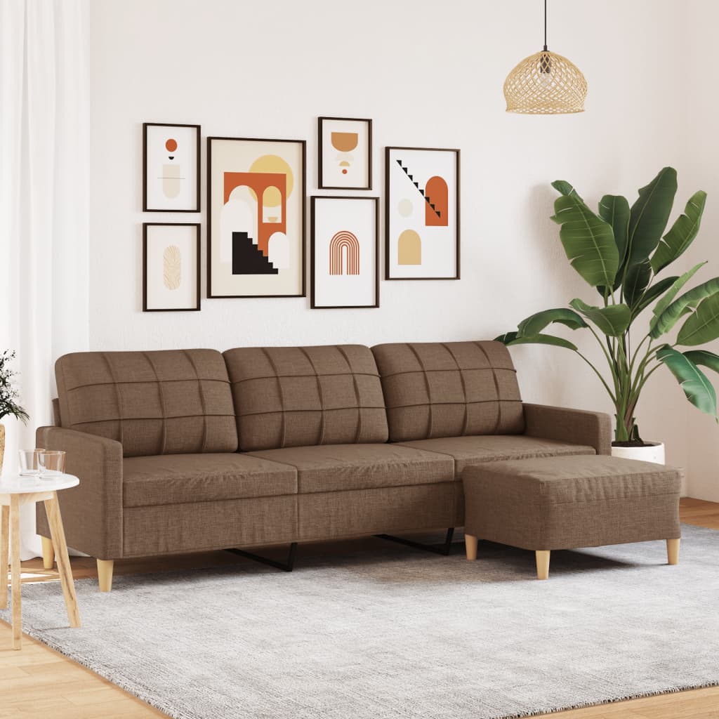 vidaXL 3-personers sofa med fodskammel 210 cm stof Brun