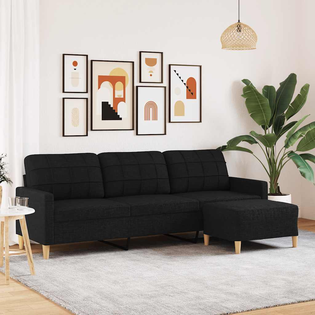 vidaXL 3-personers sofa med fodskammel 210 cm stof Sort