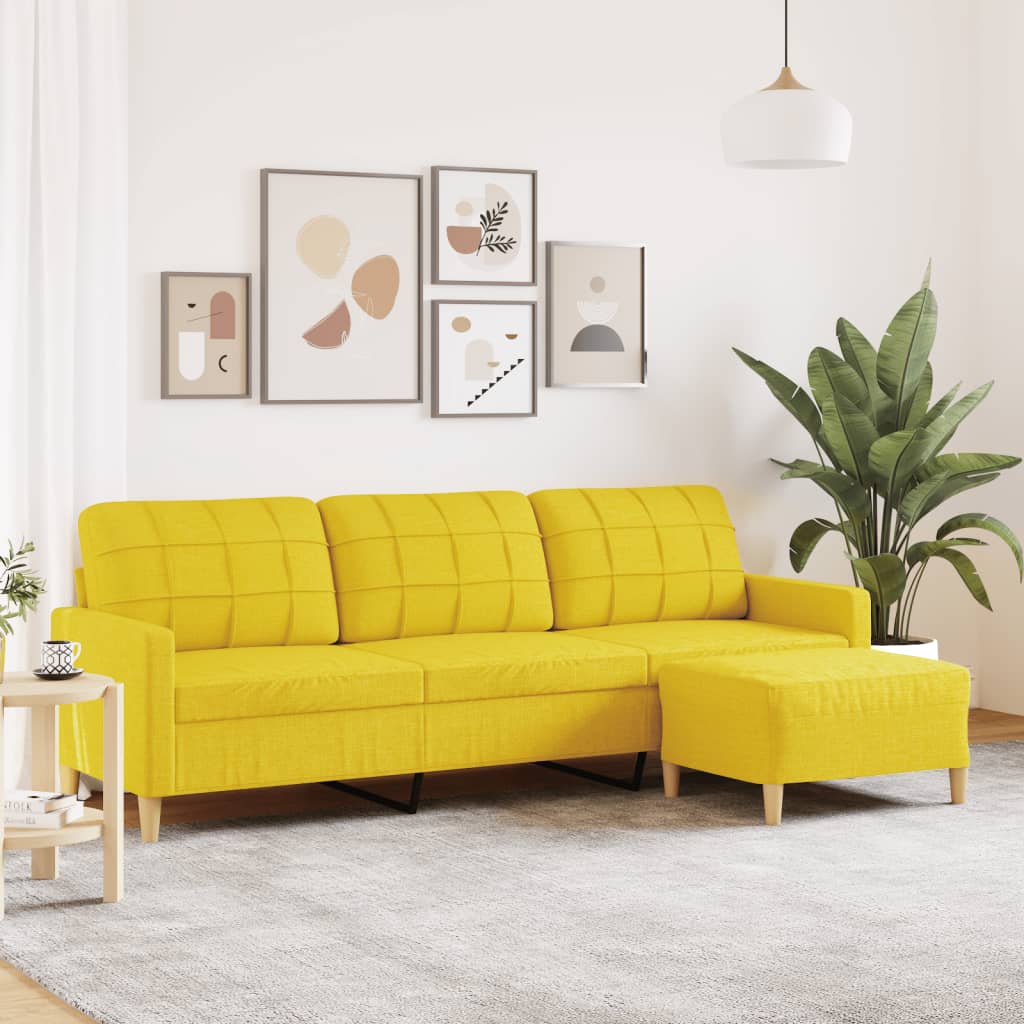 vidaXL 3-personers sofa med fodskammel 210 cm stof lysegul