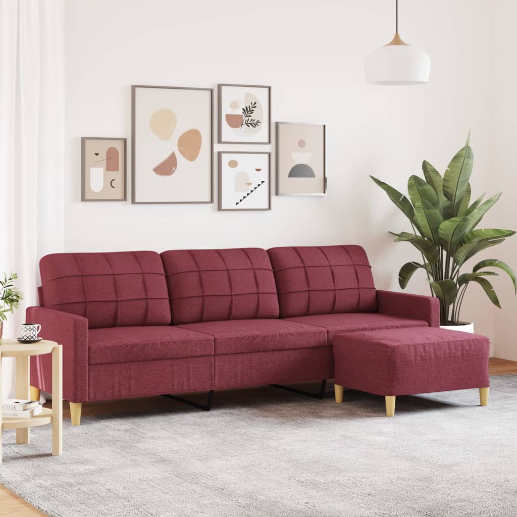 vidaXL 3-personers sofa med fodskammel 210 cm stof Vinrød
