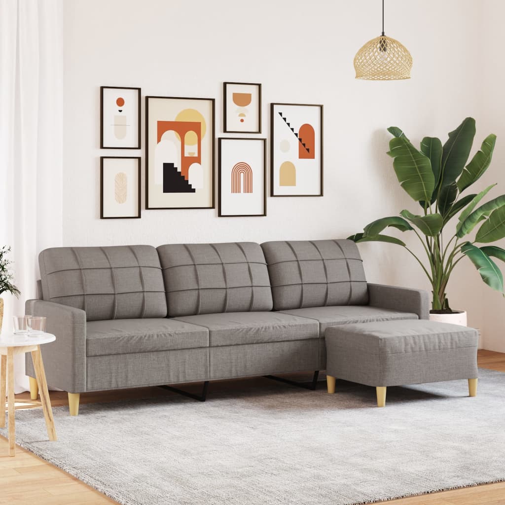 3-personers sofa med fodskammel 210 cm stof Gråbrun