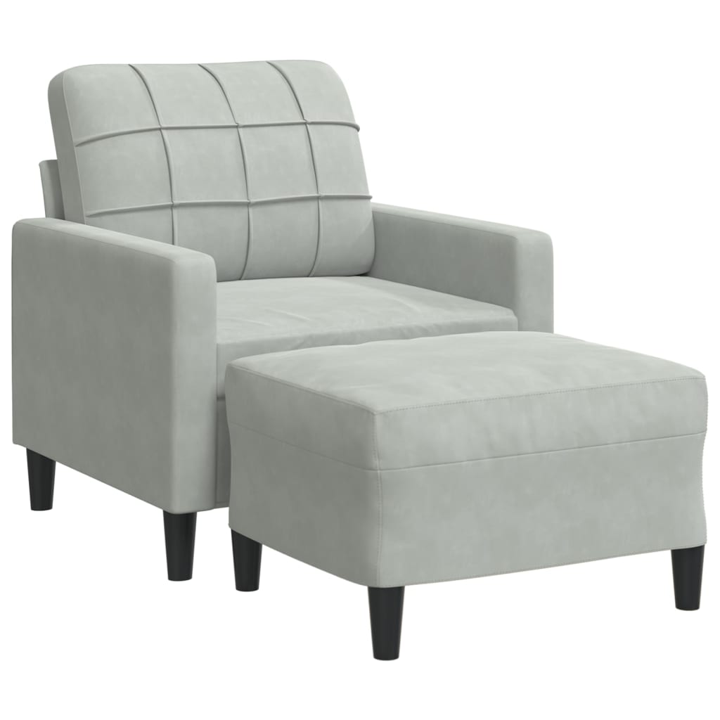 sofastol med fodskammel 60 cm velour lysegrå