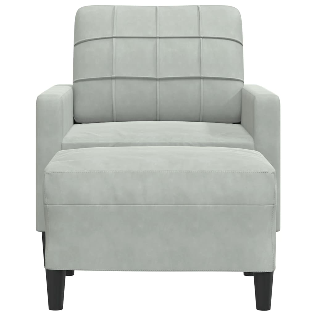 sofastol med fodskammel 60 cm velour lysegrå