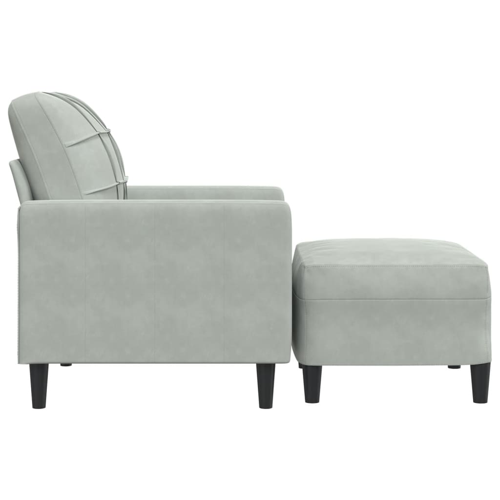 sofastol med fodskammel 60 cm velour lysegrå