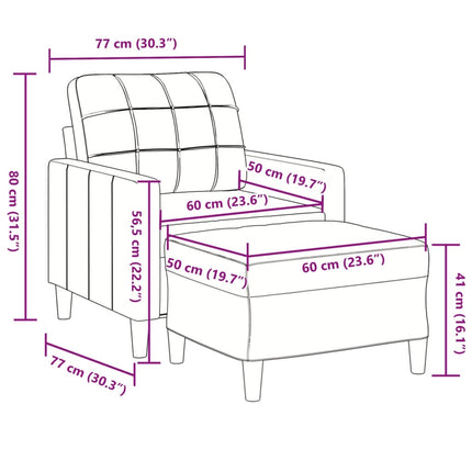sofastol med fodskammel 60 cm velour lysegrå