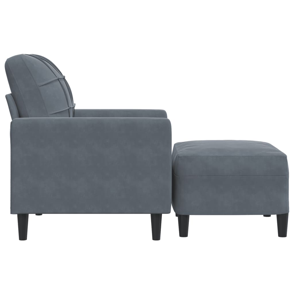 sofastol med fodskammel 60 cm velour mørkegrå