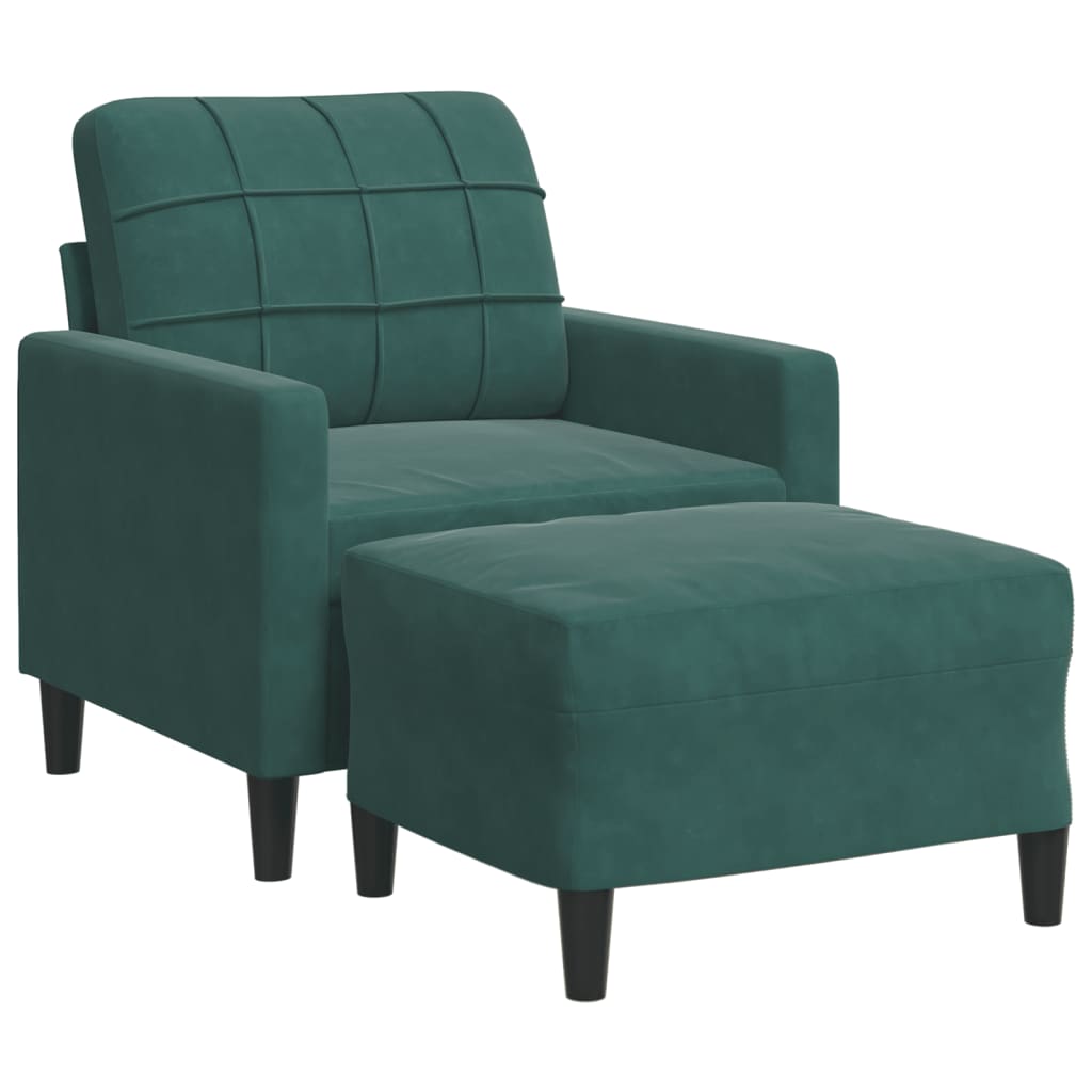 sofastol med fodskammel 60 cm velour mørkegrøn