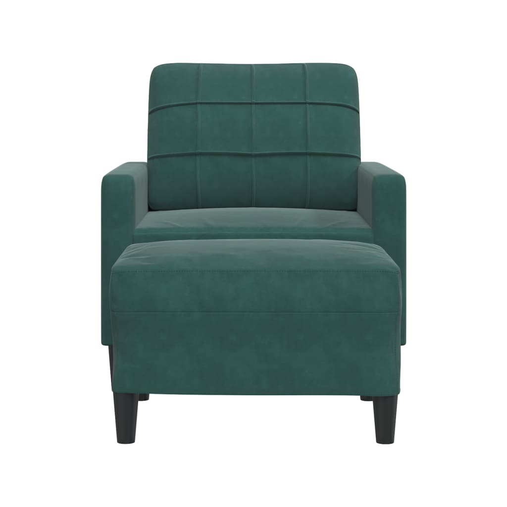sofastol med fodskammel 60 cm velour mørkegrøn