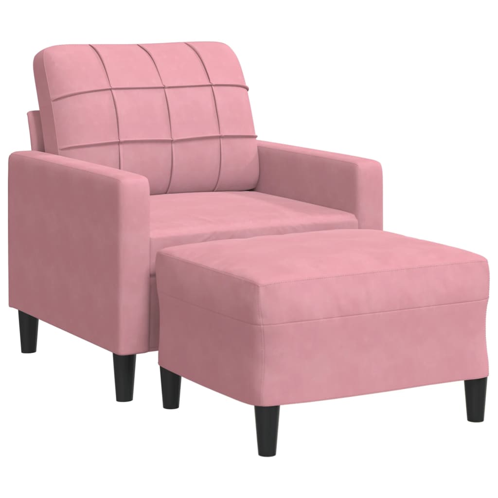 sofastol med fodskammel 60 cm velour lyserød